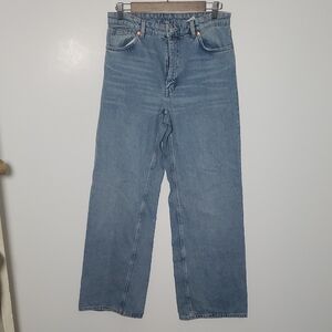 Monki Women's Cotton High Waist Jeans Wide Leg Light Blue Size 29